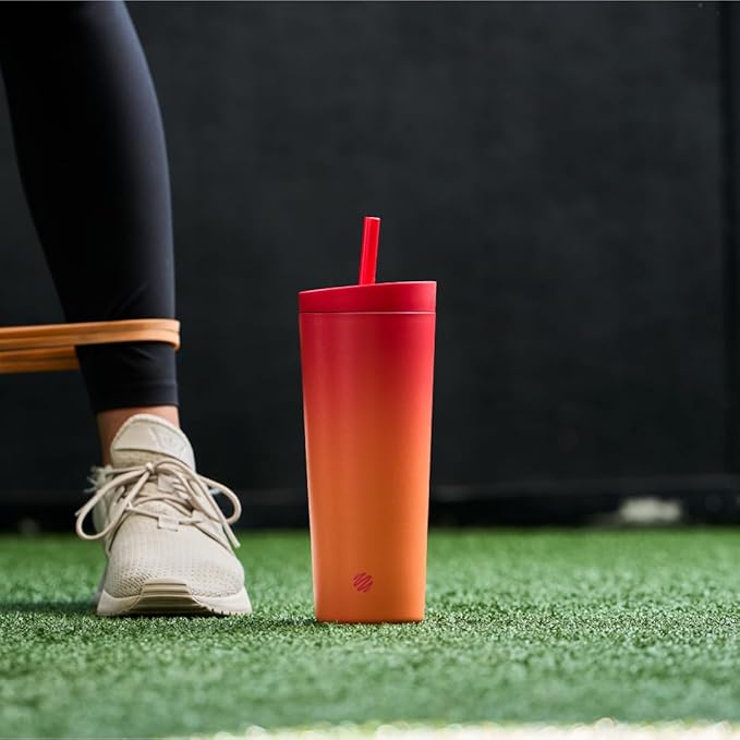 BlenderBottle 2-in-1 Insulated Stainless Steel Shaker Tumbler, Swig Leakproof Lid, Straw, BlenderBall, BPA Free, For Protein Shakes, Smoothies, And Pre Workout, 24 oz, Red/Orange (Heatwave)