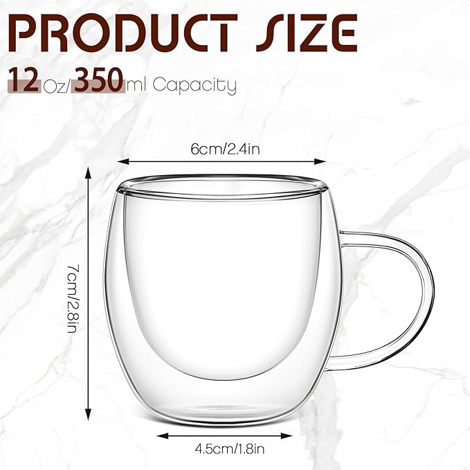 Gerrii Espresso Cups Double Walled Espresso Shot Glass with Handle Cups Insulated Clear Small Shot Glasses for Cappuccino Latte Hot Beverage(2.5 oz,Round Bottom,20 Pcs)