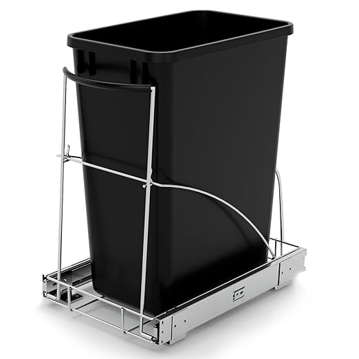 Tanamu Pull Out Trash Can Under Cabinet，Under Sink Slide Out Garbage for Kitchen，Requires 13" W X 18" D Minimum Cabinets，Not Included Can，Chrome Adjustable for 7-10 Gal Can