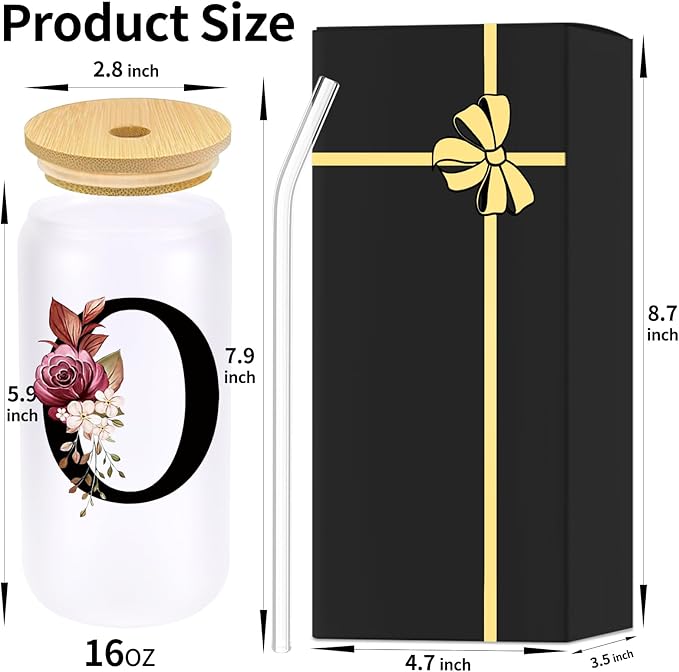 Monogrammed Glass Drinking Cup With Lid Straw Women Wife Anniversary Her 9 11 12 13 15 16 17 18 19 22 39 44 Silk Tin Pottery Steel Linen Lace Crystal Silver China Pearl Rudy Sapphire Golden Gifts,O