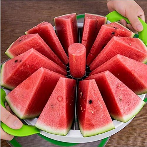 Watermelon Cutter Extra Large Watermelon Slicer, Melon Slicer Multifunctional Handheld Home Stainless Steel Round Fruit Divider Fruits Cutting Slicing Into Uniform Size by12 Pcs, Easy to Clean