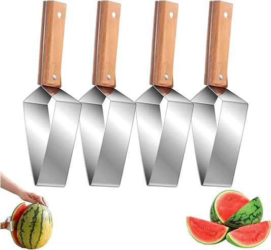 Triangle Watermelon cutter, Stainless Steel with Wooden Handle Melon Slicer, Fruit Cutter for Kitchen Gadgets, Fruit dicing tool divider for Watermelon, Apple, Cantaloupe (4 PCS)