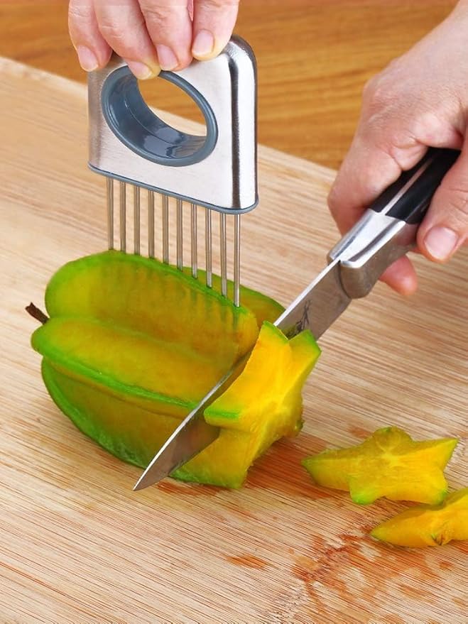 Lemon slicer fruit splitter onion cut stainless steel ultra-thin household cutting vegetables auxiliary tools kitchen accessorie (Silver)