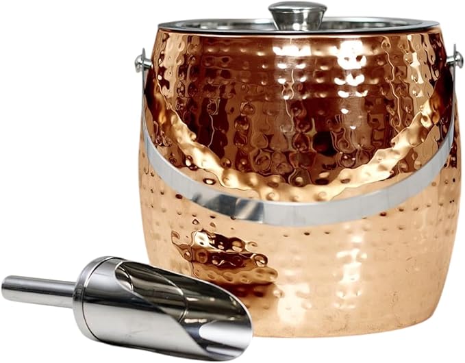 BREKX 3QT Insulated Ice Bucket for Parties with Lid and Scoop- Sweat-Free One Bottle Wine Chiller/Champagne Bucket or Ice Bucket for Cocktail Bar, Leak Proof & Easy to Clean, Rose Gold