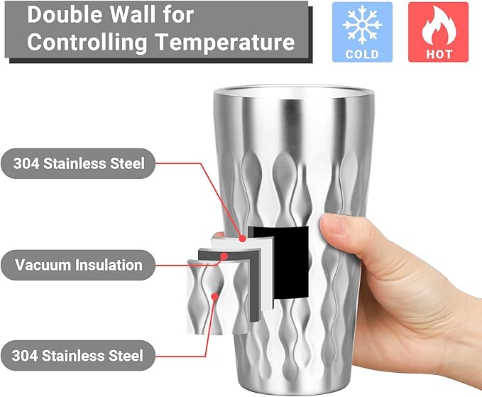 Stainless Steel Drinking Glasses, 19 oz Insulated Tumbler, 4 Pack Double Wall Unbreakable Stackable Water Tumblers Premium Insulated Metal Cup for Travel Camping Home Outdoor Gifts