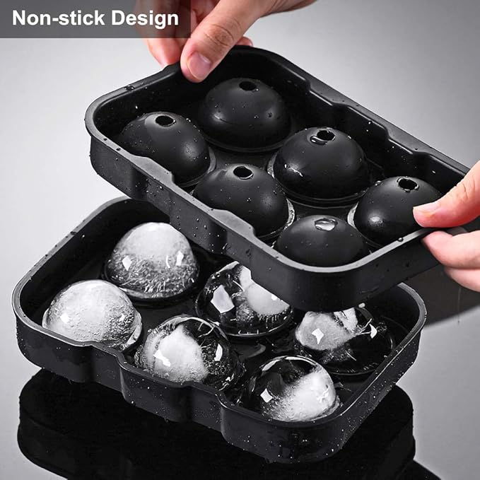 Ice Cube trays(set of 2), Silicone Sphere Ice Ball Maker with Lid and Large Square Ice Cube Molds for Whiskey Ice and Cocktails, Food Grade Silicone, Reusable and BPA-Free