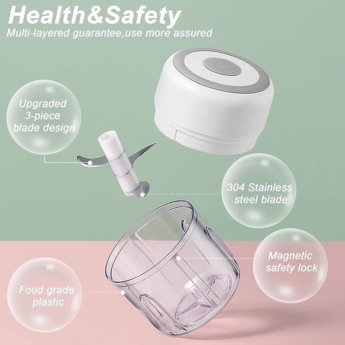 Electric Garlic Chopper, 250ML Vegetable Chopper, Food Chopper, USB Mini Garlic Mincer, Onion Chopper, Portable Small Food Processor for Ginger, Chili, Vegetables