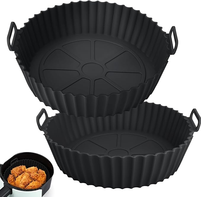 Viretec 2 Pack Air Fryer Silicone Liners for Ninja, Reusable Silicone Bowl Basket Fit for 3 to 5QT Air Fryer, Replacement of Flammable Parchment Paper