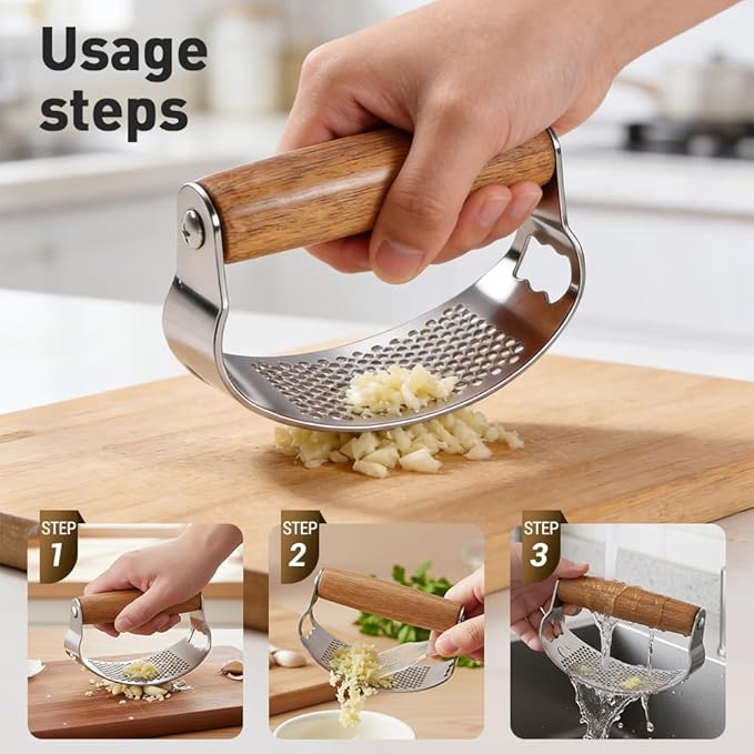 Upgraded Garlic Press Rocker, Manual Garlic Presser with Peeler, Wide Handle Garlic Chopper Grinder for Home Kitchen Gadgets Tools (1PC)