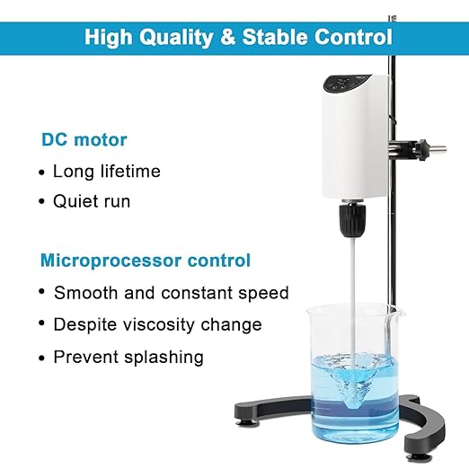 ONiLAB Lab Analog Overhead Stirrer, OLED Digital Overhead Stirrer, 10L Capacity, 200-2500rpm,Max.Viscosity 10000mpas,Overhead Mixer with Support Stand&Two Stirring Rods