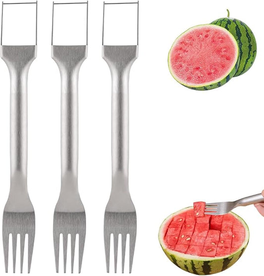 2-In-1 Stainless Steel Fruit Cutter,2025 Upgrade Watermelon Cutter Slicer Tool,Watermelon Cutter and Fork Slicer for Mom Dad Teacher,Melon Fruit Knife (3PC)