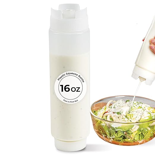 Restaurantware 16oz. FIFO Inverted Plastic Squeeze Bottle with Refill and Dispensing Lids - First In First Out - Perfect for Restaurants Catering and Food Trucks - 1ct box