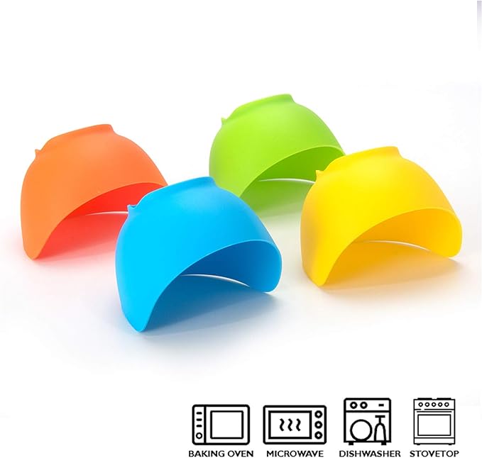 Egg Poacher - KRGMNHR Poached Egg Cooker with Ring Standers, Silicone Egg Poacher Cup for Microwave & Stovetop Egg Poaching, Oil Brush, BPA Free, 4 Pack