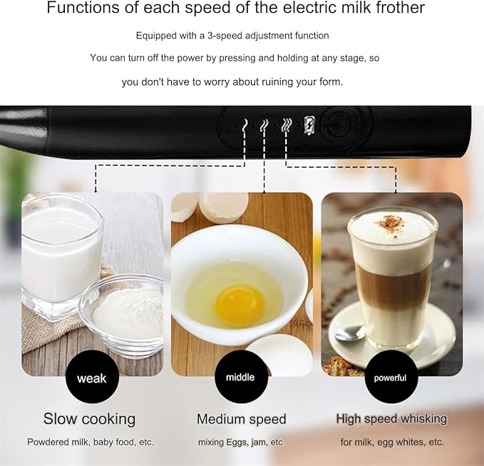 Milk Frother, Rechargeable Electric Foam Maker,Handheld Mixer with Stainless Steel Whisk, Portable Drink Mixer for Coffee Latte Cappuccino, Charging USB-C,Black