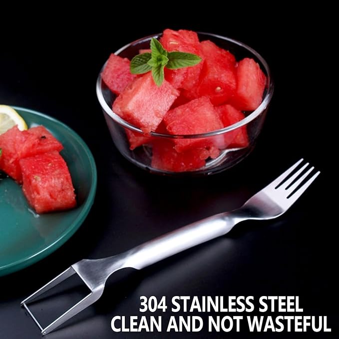 2PCS Watermelon Fork Slicer Cutter, Watermelon Fruit Slicer Cutter Tool,Dual Head Stainless Steel Fruit Forks Slicer Knife for Family Parties Camping