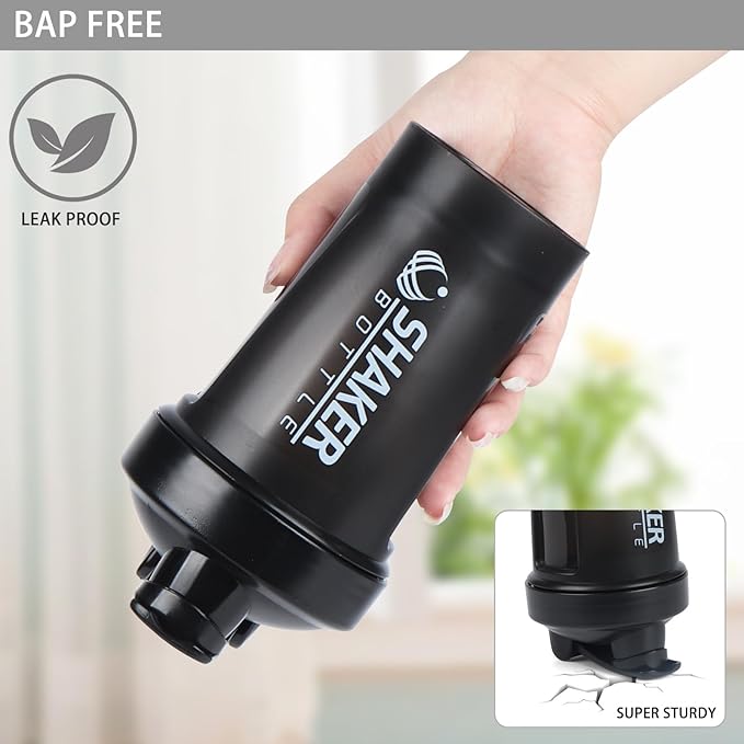 Shaker Bottle,400ml Small Protein Shaker Bottle with Mixing Ball, Portable 14oz GYM Shakes Cup for Workout,BPA free, 100% Leak Proof,Dishwasher Safe（Black）