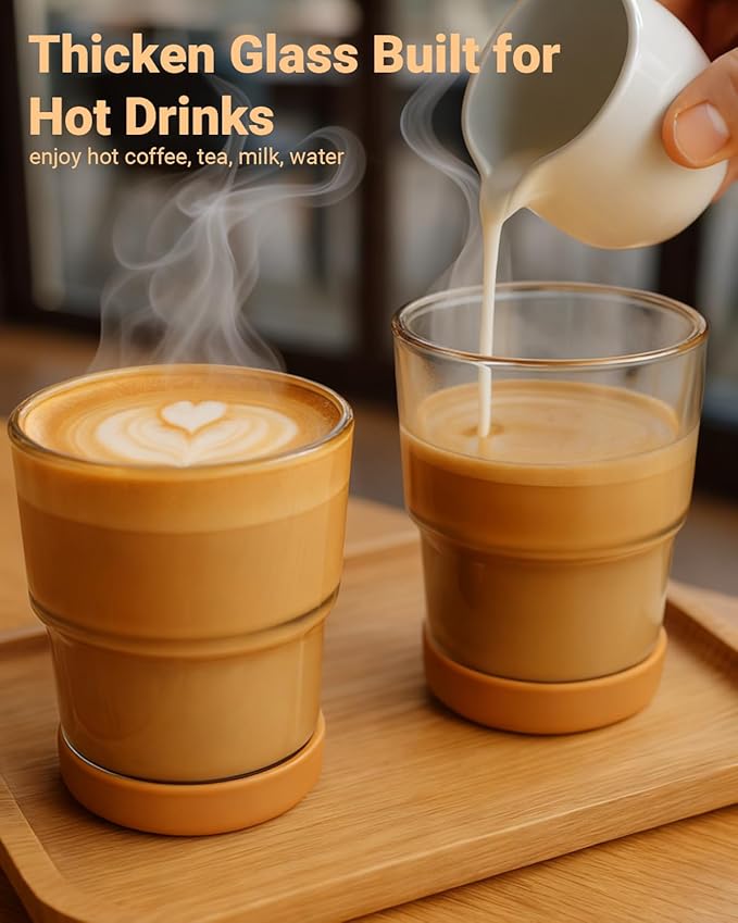 Zukro 13 oz/400ml Glass Cups with Bamboo Lid and Straw, Thick Wall Reusable Glass Tumbler for Iced Coffee, Tea, Matcha, Water Glasses for Home, Office, Non-Slip & BPA Free, Gray 2 Pack