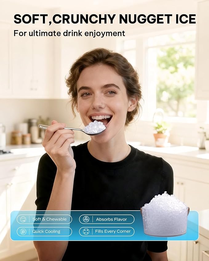 Silonn Nugget Ice Maker Countertop-Soft Chewable Pebble Ice Machine with One-Click Operation & Self-Cleaning Function, 33lbs Ice Per 24 Hours, Stainless Steel Design for Home, Kitchen & Bar