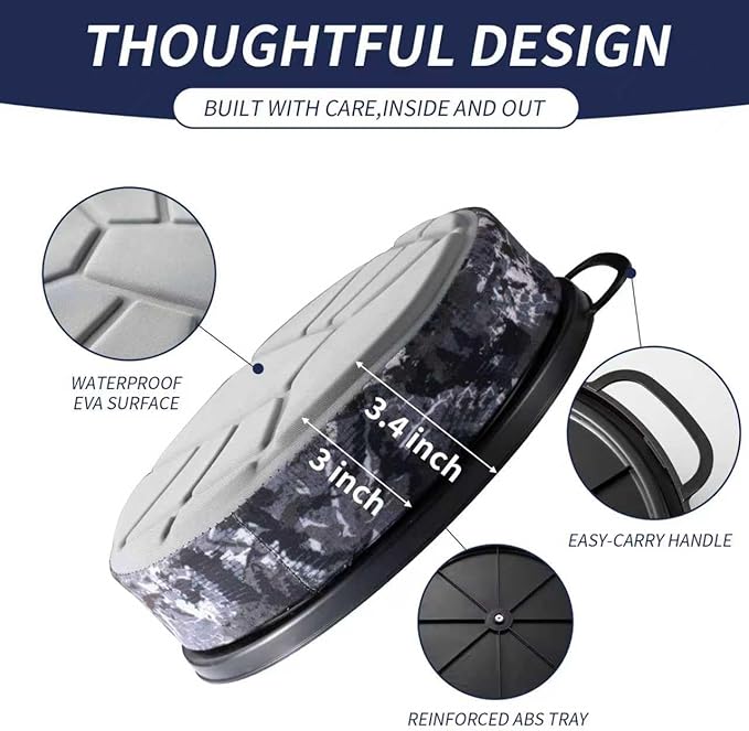 5 Gallon Bucket Seat with 3" Thick Seat Foam Cushion,360°Swivel Bucket Lid Seat,Silent Bucket Seats for Ice Fishing, Baseball, Gardening and Camping, Padded with Memory Foam.