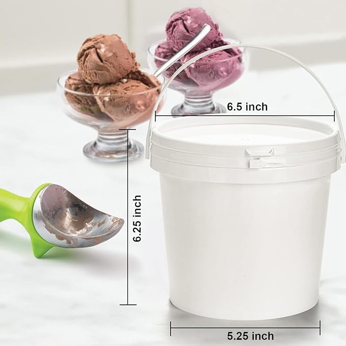 Bekith 8 Pack 80oz Plastic Ice Cream Tub with Lid, Small Bucket with Handle, Food Grade Freezer Food Storage Containers, White