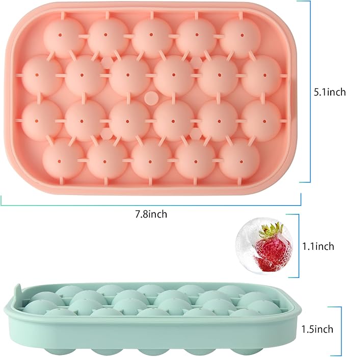 Ice Cube Tray, 2 Pack Flexible Silicone 22 Ice Balls Maker with Lid BPA Free Easy-Release Ice Cube Trays for Freezer, DIY Homemade Round Ice Cubes for Whiskey, Cocktails, Coffee