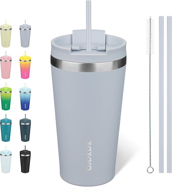 BJPKPK 18oz Stainless Steel Insulated Tumbler With lid And Straw Travel Coffee Thermal Tumblers Cup For Women And Men,Modern Blue