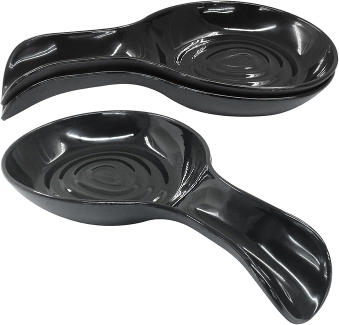 Black Plastic Spoon Rest Set, Serving Spoon holder for Stove Top, Kitchen Utensil Rack for Tongs, Spatulas(4Pcs)