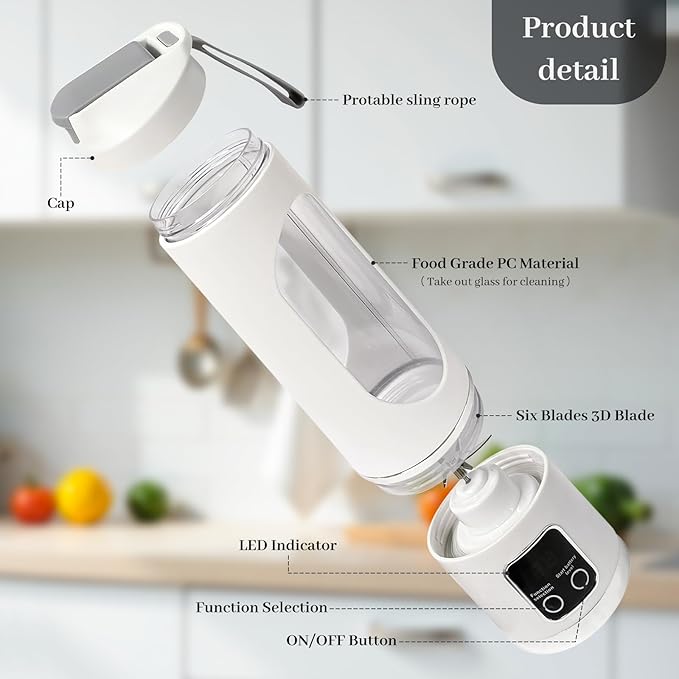 HomeBeyond 15oz Portable Personal Size Blender, Cordless Mini Blender for Shakes & Smoothies, USB-C Rechargeable, BPA Free Travel Juicer, Powerful Blending Suit in Office/Home/Gym