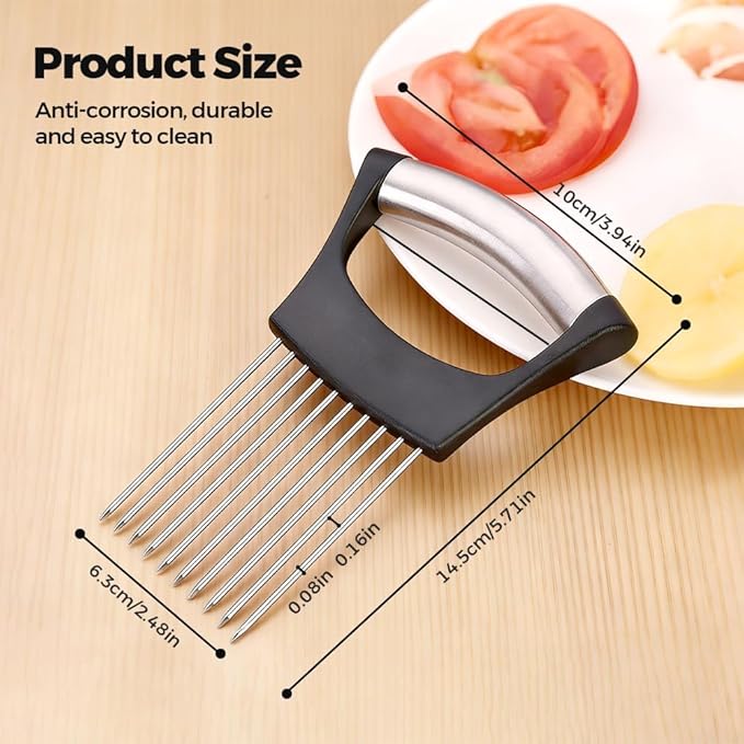 Onion Holder for Slicing, 2026 New Stainless Steel Onion Slicer Vegetable Chopper,Cutter for Meat, Onion, Potato, Tomato,Fruit,Food Slicer Assistant Tool,kitchen gadgets (Black 2PC)