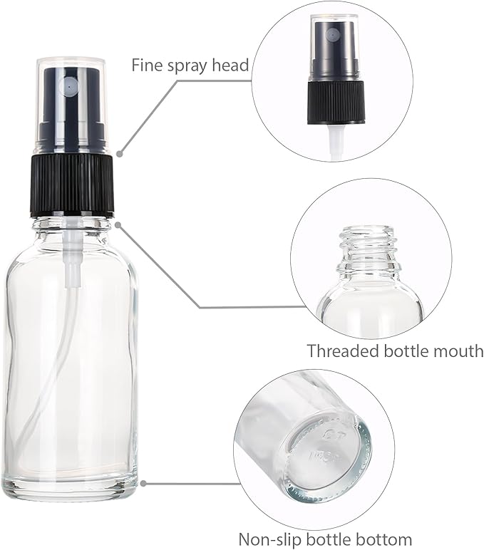 1 oz Glass Spray Bottles,Small Empty Fine Mist Refillable Travel Spray Bottle for Cleaning,Perfume,Aromatherapy,Cosmetic Sprays,Hair,Essential Oils with Fine Mist Dispenser（6 Pack）