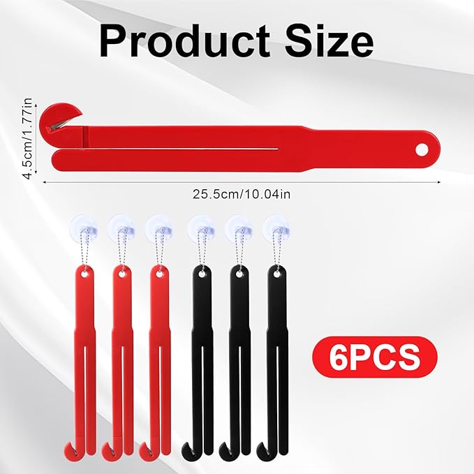 6pcs Food Bag Opener Cutter with Stainless Steel Blade, Plastic Food Pouch Squeezer with Easy Hanging Chain & Suction Cup for Bag Opening Home Restaurant Kitchen Tool (Red, Black)