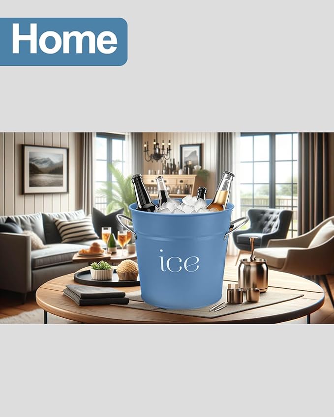 3Qt Blue Galvanized Ice Bucket with Lid, Scoop & Handles - Ideal for Cocktails, Parties, BBQs, Wine & Champagne Double-Layer Insulated Outer & Galvanized Inner Layer, Perfect for Home & Outdoor Use