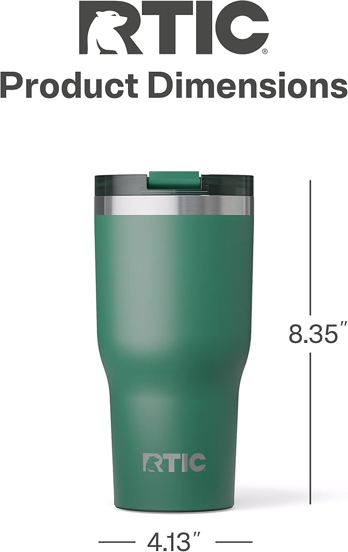RTIC 30oz Essential Tumbler with Lid, Ceramic Lined, Insulated, Stainless Steel, Metal, Double Wall Vacuum-Insulation, Travel Cup for Iced Coffee, Tea, Hot and Cold Drink, Pine Tree