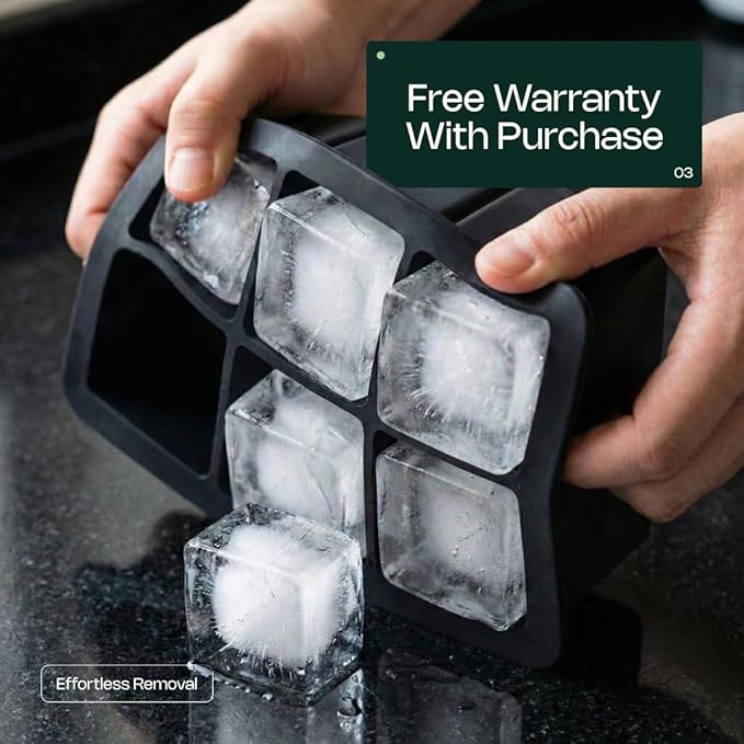 Large Ice Cube & Sphere Mold Set – 6 Whiskey Ice Cubes (2.2") + 6 Ice Spheres (2.4"), Silicone Ice Tray for Bourbon, Cocktails, Slow Melting, Easy Release, BPA-Free