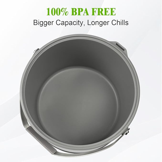 5QT/4.8L Insulated Ice Bucket for Parties, Large Capacity Double-Wall Beverage Bucket with Scoop & Lid for Champagne, Wine, Cocktail (Gray)