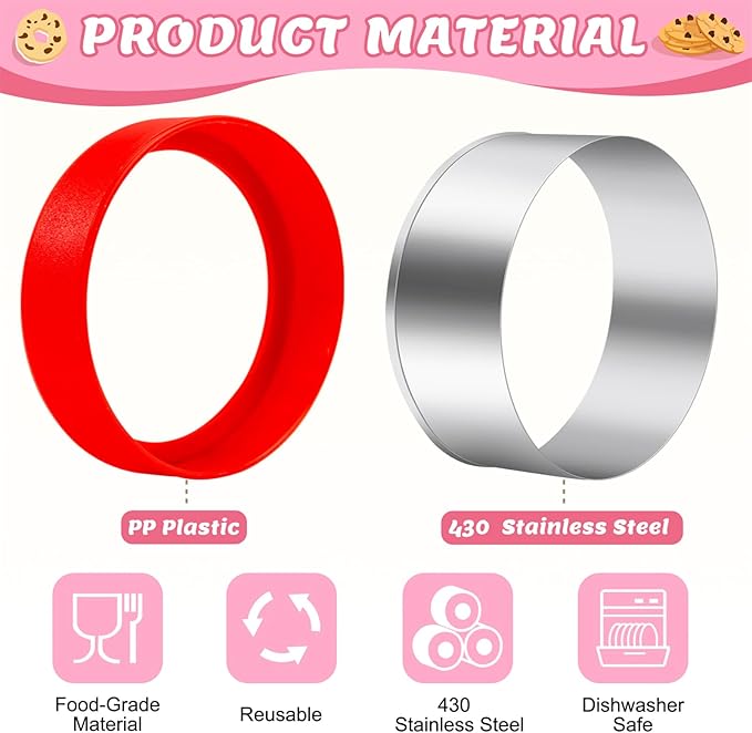 Nifogo Round Circle Cookie Cutter 5 Pcs, Biscuit Cutters, Stainless Steel Sandwich Cutter, 5 Different Sizes for Baking Donut English Muffin Scones