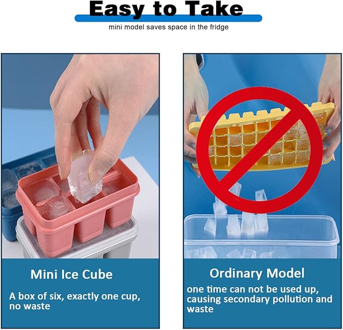 Ice Cube Trays 2 Pack - Mini Size Silicone Ice Cube Molds with Removable Lids Reusable and BPA Free for Whiskey, Cocktail, Stackable Flexible Safe Ice Cubes