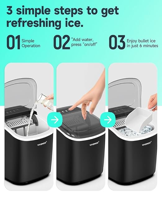Countertop Ice Maker with Handle,26lbs/24H Bullet Ice Machine, 9 Ice Cubes Ready in 6 Mins,Self-Cleaning Sonic Ice Maker for Home/Office/Kitchen/RV/Party