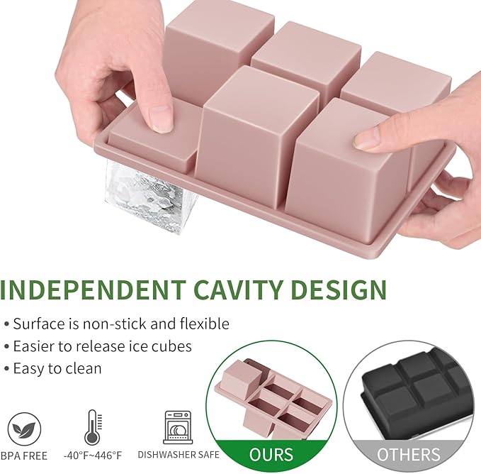 Large Ice Cube Tray for Whiskey: FDDBI Silicone Ice Cube Trays with Lid - 2Pack Big Square Old Fashioned Ice Cube Maker for Cocktail - 2inch Huge Cubed Ice Trays for Whisky
