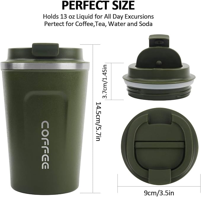 CS COSDDI 12 oz Stainless Steel Vacuum Insulated Tumbler - Coffee Travel Mug Spill Proof with Lid - coffee Cup for Keep Hot/Ice Coffee,Tea and Beer (Green)