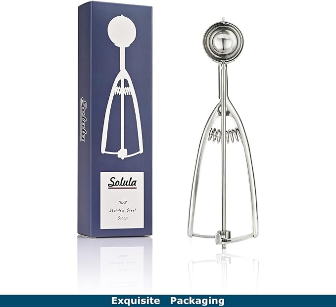 Solula-Stainless-Small-Cookie-Scoop, Food-grade 18/8 Stainless Steel, Easy Squeeze Handle, Size 60