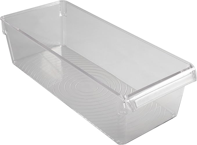 Kitchen Details 2 Pack Slim Refrigerator Storage Bin | Fridge & Freezer | Kitchen Organization | Stainless Steel Handle | Countertop | Cabinets | Pantry | Clear