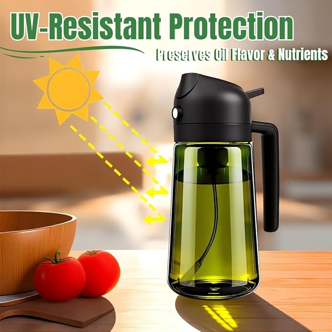 2-in-1 Olive Oil Sprayer,Olive Oil Dispenser for cooking,16oz Light Blockage Dark Oil Sprayer,2pcs grilling spray bottle,oil dispenser & sprayer bottle,oil sprayer fine mist for Salad/BBQ