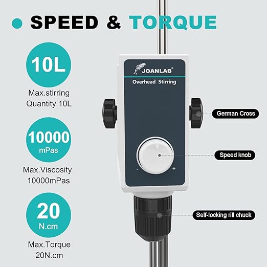 JOANLAB Laboratory Overhead Stirrer Mixer Lab Stirrer 10L | Stirring Rod and Stainless Steel Stand | Mixer Adjustable Speed 100-1000RPM 10000 mPas