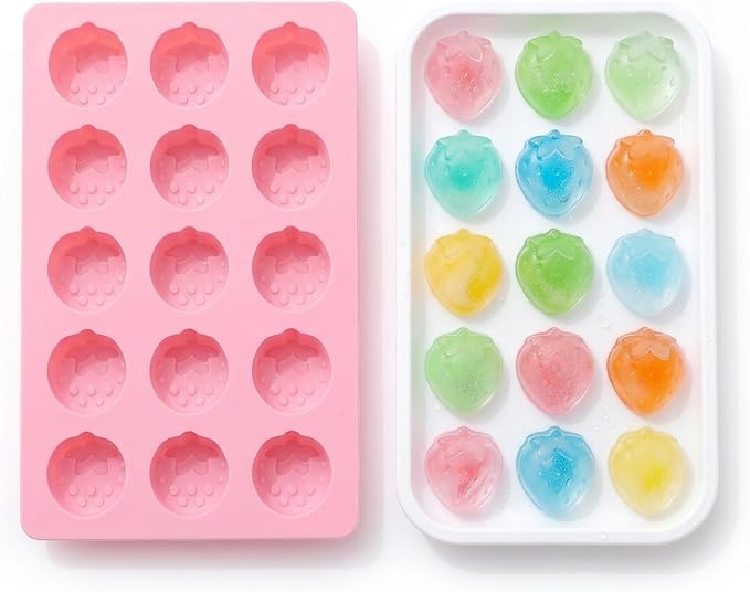Cute Ice Cube Trays Silicone Chocolate Mold Wax Melt Molds Easy Release Ice Trays Non-Stick Chocolate Soap Pudding Jello Ice Cube Tray (Strawberry)