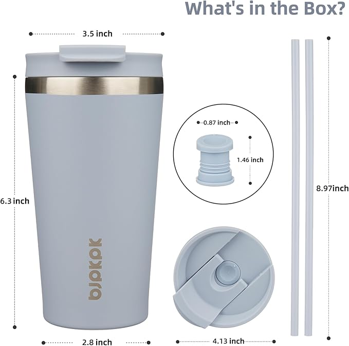 BJPKPK 18oz Stainless Steel Insulated Tumbler With lid And Straw Travel Coffee Thermal Tumblers Cup For Women And Men,Modern Blue