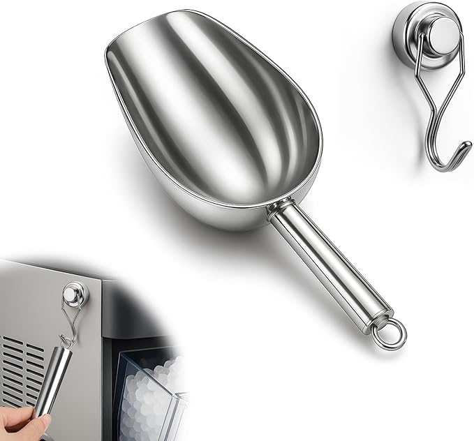 Stainless Steel Ice Scoop for Freezer with Magnetic Hook - Ice Scoop for GE Profile Opal 2.0 Nugget Ice Maker, for Kitchen Bar Party Accessories (6OZ-Silver)
