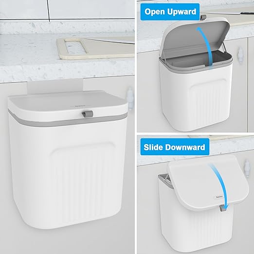 Naisu 3 Pack 1.12 Gallon Kitchen Garbage Bin for Counter Top or Under Sink, Stick on the Wall，Hanging Small Trash Can with lid for Cupboard/Bathroom/Bedroom/Office(White)