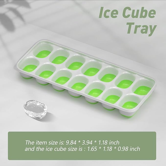 ChefAide Ice Cube Tray with Lid, 2 Packs 28 Cubes Durable Stackable Ice Cube Trays for Freezer with Removable Lids, Easy-Release Plastic & Silicone Ice Tray for Cocktail, Coffee