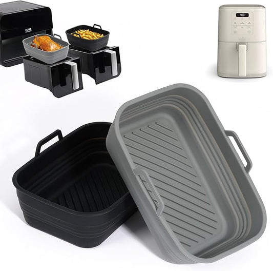 WELTOKE Collapsible Air Fryer Silicone Liners 2 Pack, Silicone Air Fryer Liners Reusable for Bella 4Qt Slim Air Fryer(3.3lb Capacity), Rectangular AirFryer Silicones Pot for AirFryers Accessories